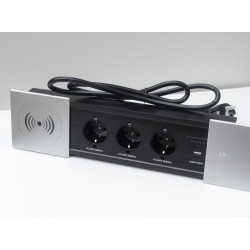 Настольная розетка с беспроводной зарядкой серебристая 350x100