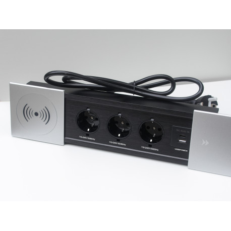 Настільна розетка з бездротовою зарядкою срібна 350x100